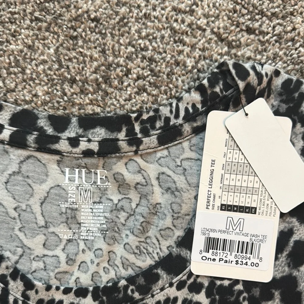 HUE Black and White Animal Print Short Sleeve Tee - Picture 2 of 4